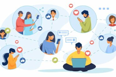 network of people connecting via social media